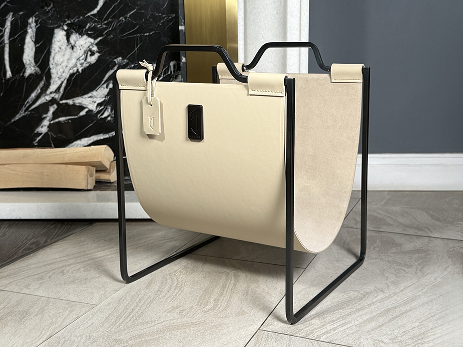 Дровница с кожаной вставкой FG-12057, цвет - чернёная полированная латунь