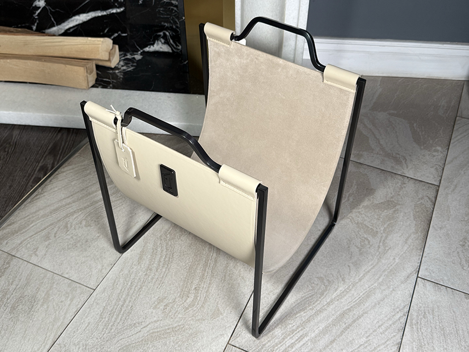 Дровница с кожаной вставкой FG-12057, цвет - чернёная полированная латунь